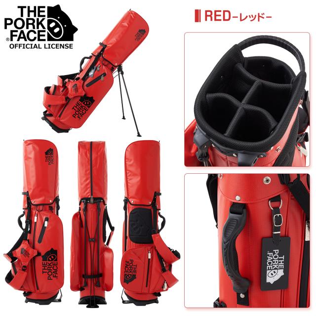 THE PORK FACE ザ・ポークフェイス キャディーバッグ スタンド 自立 ゴルフ クラブ ケース メンズ 撥水 ターポリン ブラック イエロー レッド_9