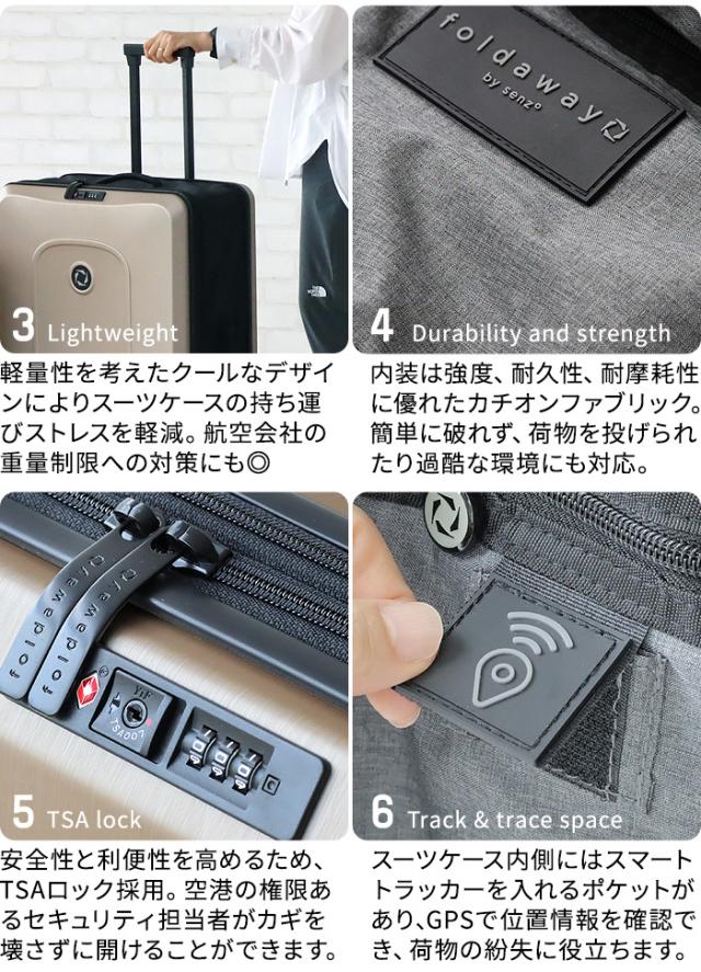 【特典付】折り畳みスーツケース 機内持ち込み キャリーケース senz° foldaway 38L センズ 伸縮 TSAロック 静音 軽量 国内旅行 小型 出張 縮む 折りたたみ式 キャリーバッグ 大容量 おしゃれ 国内 旅行 4輪 2泊3日 送料無料 P10_9