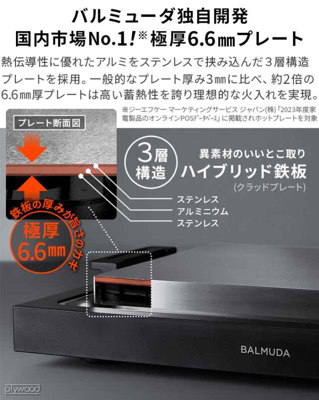 正規店】 バルミューダ ザ・プレート プロ BALMUDA The Plate Pro K10A-BK ホットプレート 大型 焼肉 おしゃれ 金属  ヘラが使える 温度の通販はau PAY マーケット plywood au PAY マーケット－通販サイト