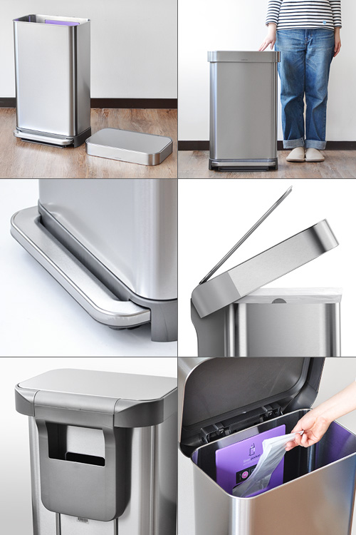 【メーカー直送品★送料無料★正規販売代理店】simplehuman レクタンギュラーステップカン 45L CW2024/シルバー [ゴミ箱 ペダル]_2