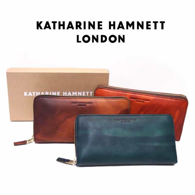 メンズ 財布 KATHARINE HAMNETT ラウンドファスナー長財布 牛革 長財布 イタリア革 ベジタブルレザー タンニン鞣し革 キャサリンハムネッ