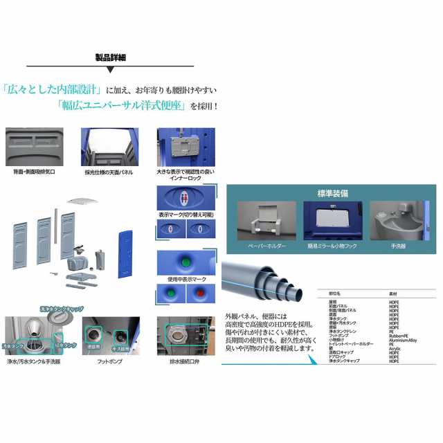 SUNGA 仮設トイレ フットポンプ式 簡易水洗/水洗 両用 洋式便座 手洗器