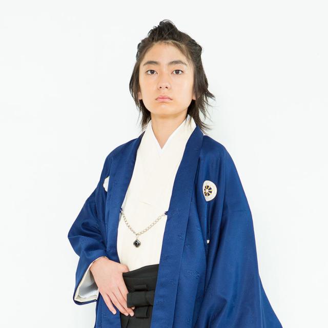 小学生 着物 ジュニア 男児 羽織 袴 レンタル 往復送料無料 花ひめブランド 卒業式 貸衣装 飾り紋 青 黒_1