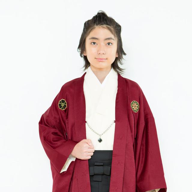 小学生 着物 ジュニア 男児 羽織 袴 レンタル 往復送料無料 花ひめブランド 卒業式 貸衣装 飾り紋 赤 黒_1
