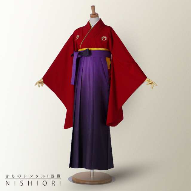 二尺袖着物 袴 レンタル 貸衣装 赤×紫系 袴 小学生 対応 ブーツ選択可