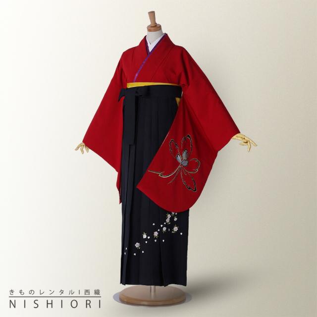 二尺袖着物 袴 レンタル 貸衣装 赤×黒 袴 小学生 対応 ブーツ選択可