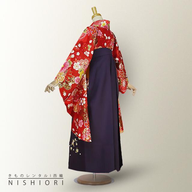 二尺袖着物 袴 レンタル 貸衣装 赤×紫×刺繍 袴 Mサイズ 小学生 対応