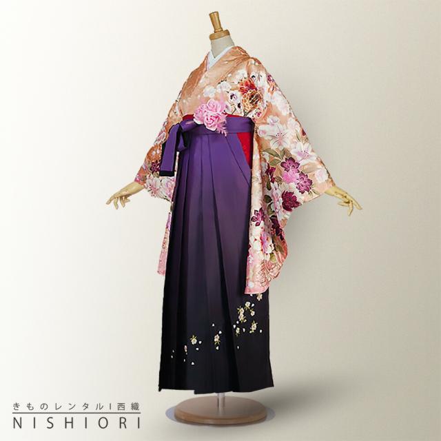 二尺袖着物 袴 レンタル 貸衣装 From Kyoto 黄色×紫×ボカシ×刺繍 袴 Lサイズ 小学生 対応 ブーツ選択可