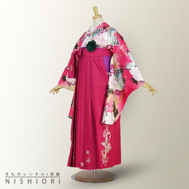 二尺袖着物 袴 レンタル 貸衣装 Adam&Eve ワイン×ピンク×刺繍 袴 小学生 対応 ブーツ選択可