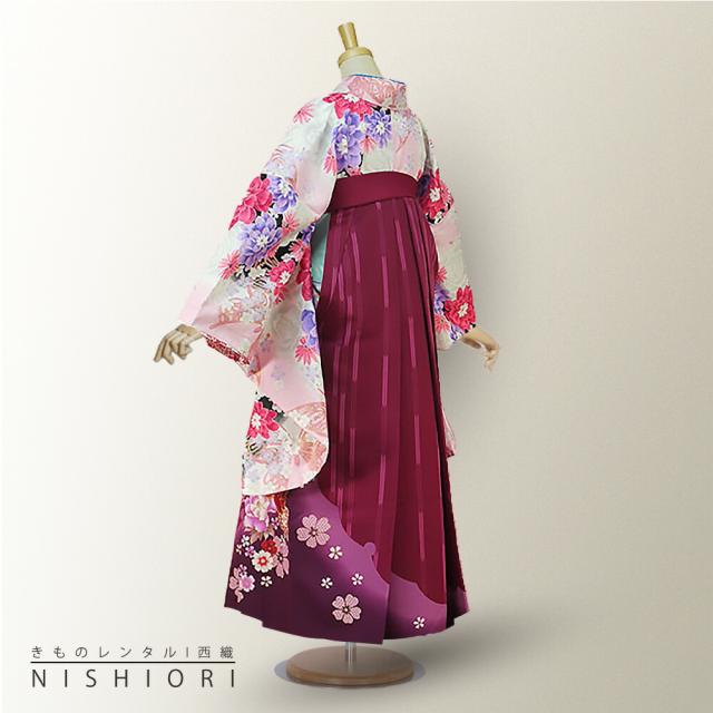 二尺袖着物 袴 レンタル 貸衣装 anan ピンク×ワイン×刺繍 袴 小学生 対応 ブーツ選択可 二尺袖着物 袴 レンタル 貸衣装 anan HL ピンク×ワイン×刺繍×