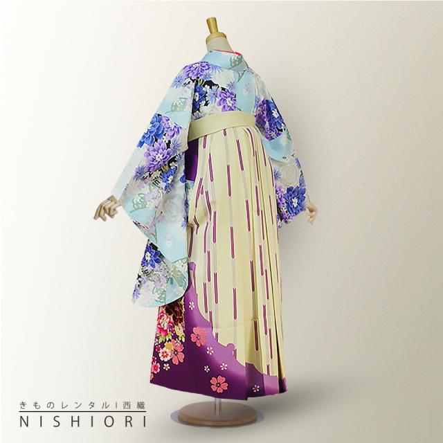 二尺袖着物 袴 レンタル 貸衣装 anan HL 水色×クリーム×刺繍×袴 Mサイズ 小学生 対応 ブーツ選択可 二尺袖着物 袴 レンタル 貸衣装 anan HL 水色×クリーム×刺繍×袴 M