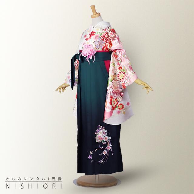 二尺袖 着物 袴 レンタル 貸衣装 From Kyoto ブランド Mサイズ 白 ホワイト 緑 グリーン 刺繍 小学生 対応 ブーツ選択可