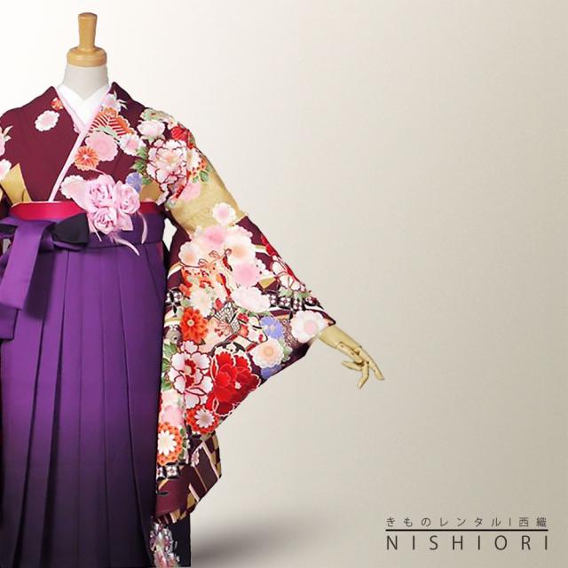 二尺袖 着物 袴 レンタル 貸衣装 From Kyoto ブランド Mサイズ 黒 紫 えんじ 赤 刺繍 小学生 対応 ブーツ選択可 二尺袖 着物 袴 レンタル 貸衣装 From Kyoto ブランド Mサイズ 紫