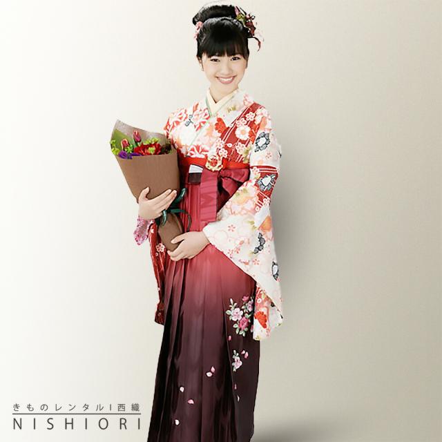 二尺袖 着物 袴 レンタル 貸衣装 HL 袴 Mサイズ 白 オレンジ エンジ 小学生 対応 ブーツ選択可