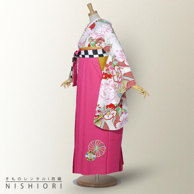 二尺袖 着物 袴 レンタル 貸衣装 紅一点 白 赤 市松 ピンク 刺繍 袴 S サイズ 小学生 対応 ブーツ選択可