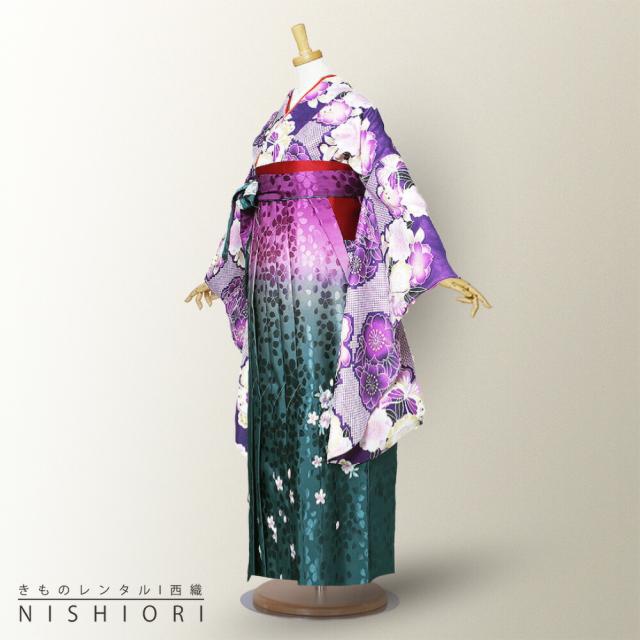 二尺袖 着物 袴 レンタル 貸衣装 Club HL×HL 紫 蝶 緑 袴 S M サイズ 小学生 対応 ブーツ選択可