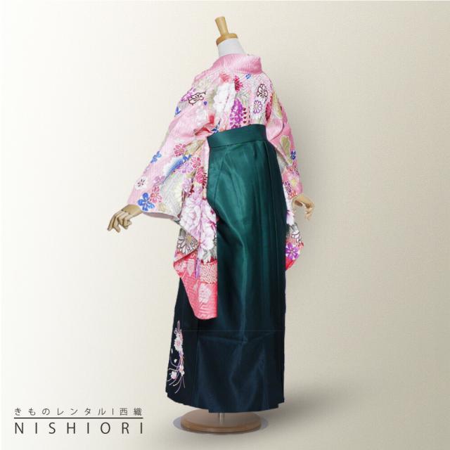 二尺袖着物 袴 レンタル 貸衣装 From Kyoto HL 青×緑×ピンク×刺繍 袴 Mサイズ 小学生 対応 ブーツ選択可 二尺袖 着物 袴 レンタル 貸衣装 From Kyoto ピンク 鞠 緑 刺繍 袴 S M