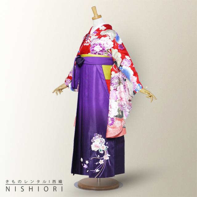 二尺袖 着物 袴 レンタル 貸衣装 From Kyoto 赤 紫 刺繍 袴 S M サイズ 小学生 対応 ブーツ選択可