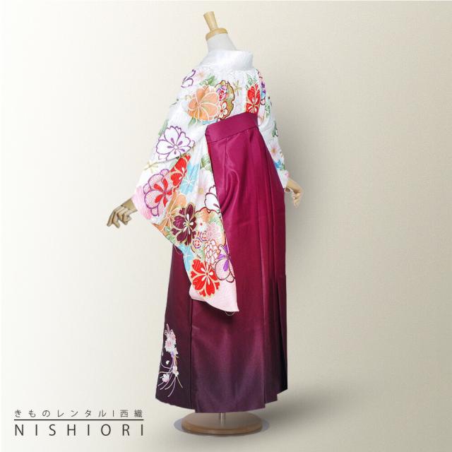 二尺袖 着物 袴 レンタル 貸衣装 From Kyoto 白 ワイン 刺繍 袴 S M