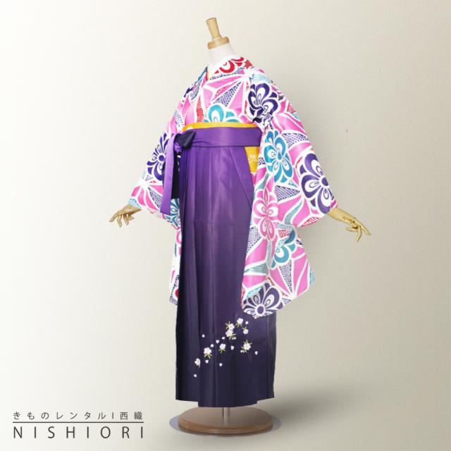 二尺袖 着物 袴 レンタル 貸衣装 麻の葉 梅 ピンク 袴 S Mサイズ 小学生 対応 ブーツ選択可