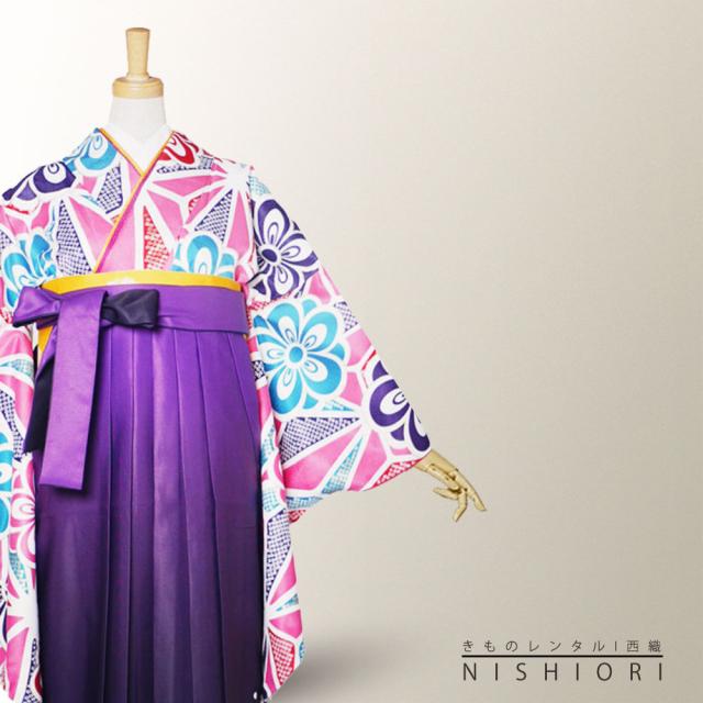 二尺袖 着物 袴 レンタル 貸衣装 麻の葉 梅 ピンク 袴 S Mサイズ