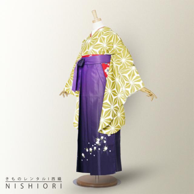 二尺袖 着物 袴 レンタル 貸衣装 緑 麻の葉 袴 S Mサイズ 小学生 対応 ブーツ選択可