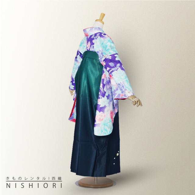 二尺袖 着物 袴 レンタル 貸衣装 青 紫 花 袴 S Mサイズ 小学生