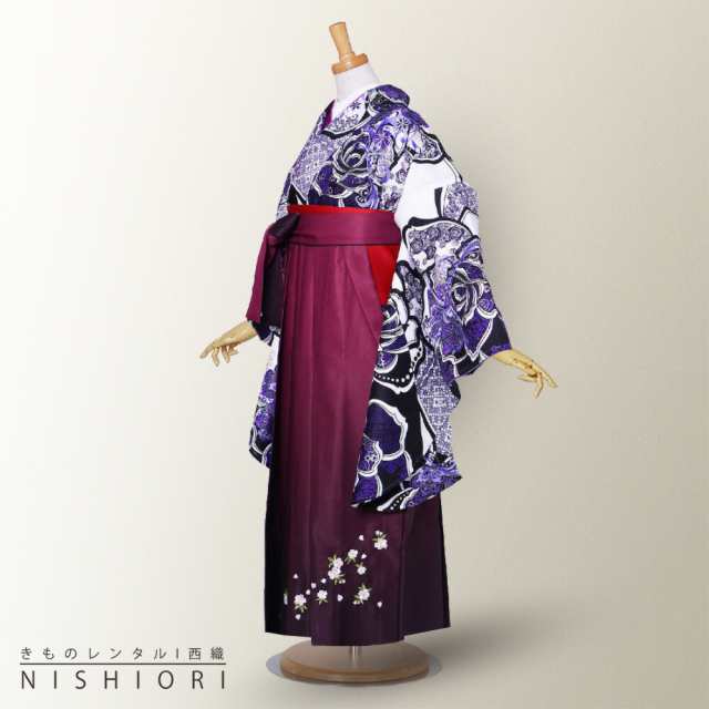 二尺袖 着物 袴 レンタル 貸衣装 袴 S Mサイズ 小学生 対応 白 黒 紫