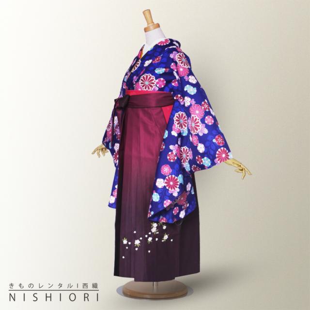 二尺袖 着物 袴 レンタル 貸衣装 袴 S Mサイズ 小学生 対応 青 菊 梅 桜 赤紫 ブーツ選択可の通販は