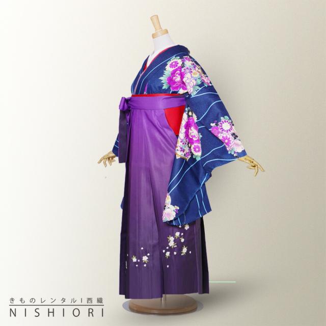 二尺袖 着物 袴 レンタル 貸衣装 袴 S Mサイズ 小学生 対応 青 菊 牡丹 鞠 紫 ブーツ選択可