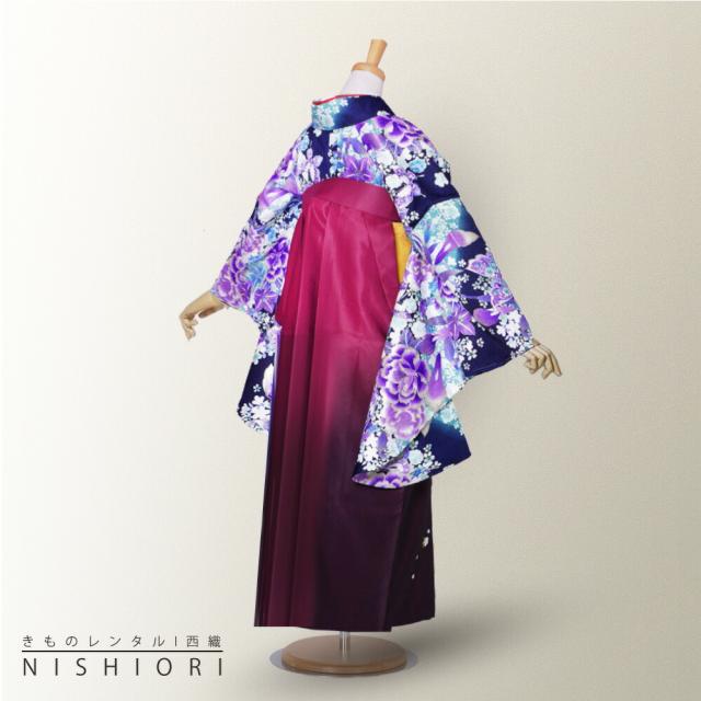 二尺袖 着物 袴 レンタル 貸衣装 袴 S Mサイズ 小学生 対応 紫 紺 蝶