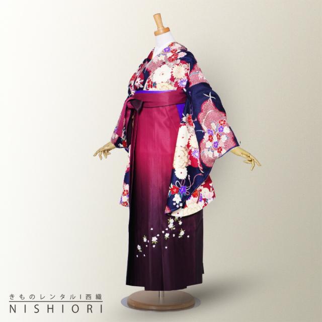 二尺袖 着物 袴 レンタル 貸衣装 袴 S Mサイズ 小学生 対応 濃紫 鹿の子 ナデシコ キキョウ 菊 赤紫 ブーツ選択可