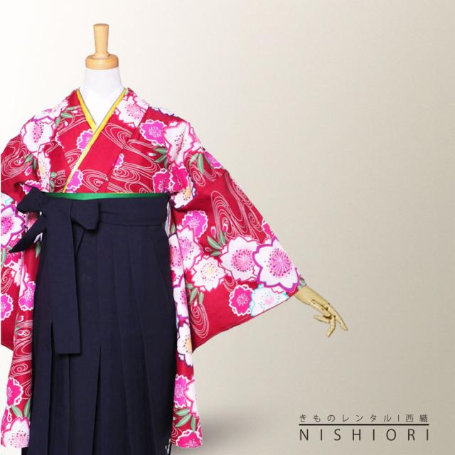 二尺袖 着物 袴 レンタル 貸衣装 袴 S Mサイズ 小学生 対応 赤 桜 流水