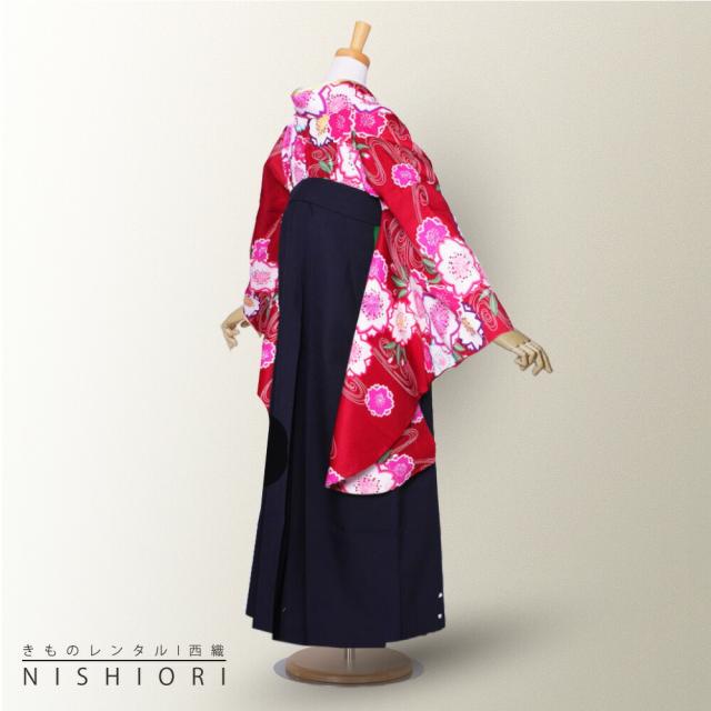 二尺袖 着物 袴 レンタル 貸衣装 袴 S Mサイズ 小学生 対応 赤 桜 流水