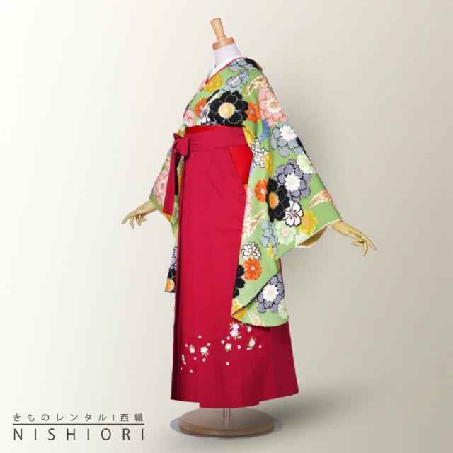 二尺袖 着物 袴 レンタル 貸衣装 袴 S Mサイズ 小学生 対応 緑 抹茶 桜 菊 藤 赤 ブーツ選択可