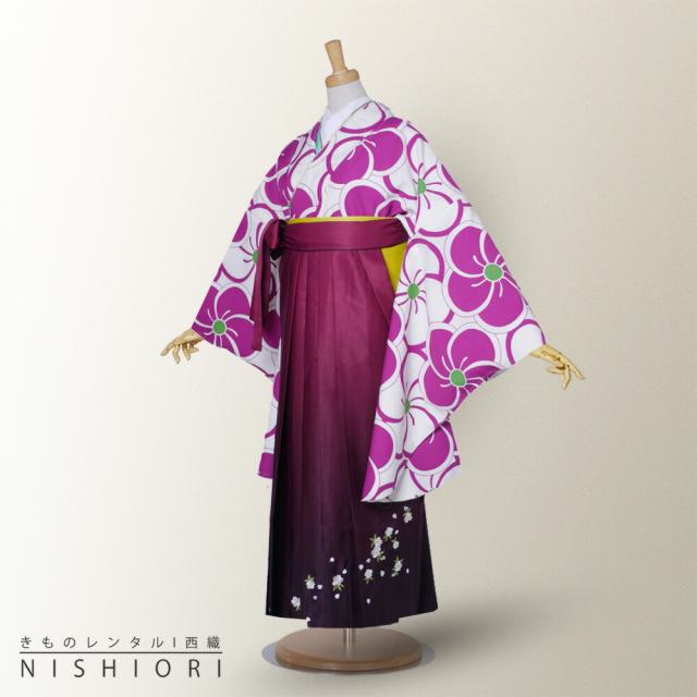 二尺袖 着物 袴 レンタル 貸衣装 袴 S Mサイズ 小学生 対応 梅 紫 白 紫 ワイン 刺繍 ブーツ選択可
