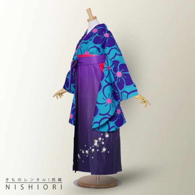 二尺袖 着物 袴 レンタル 貸衣装 袴 S Mサイズ 小学生 対応 梅 青 水色 紫 刺繍 ブーツ選択可