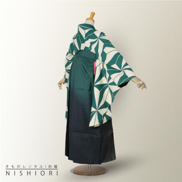 二尺袖 着物 袴 レンタル 貸衣装 袴 S Mサイズ 小学生 対応 緑 白 刺繍 ブーツ選択可 二尺袖 着物 袴 レンタル 貸衣装 袴 S Mサイズ 小学生 対応 緑 白 緑