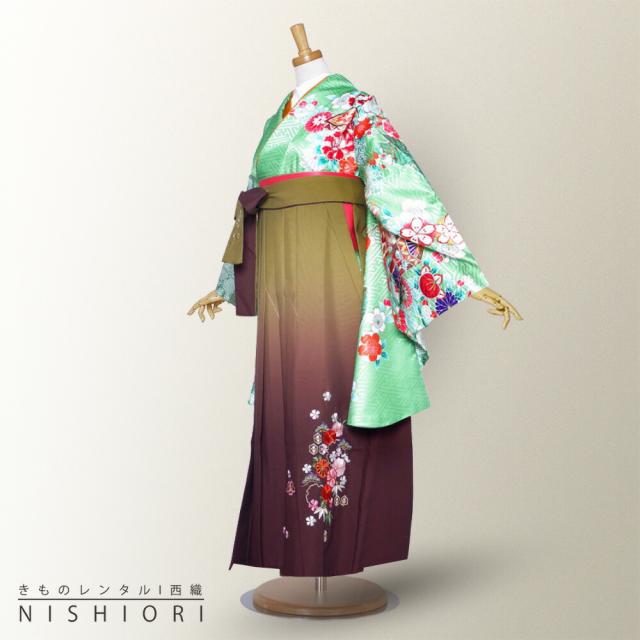 ブランド 二尺袖 着物 袴 レンタル anan 貸衣装 Sサイズ 小学生 対応可 緑 グリーン ミント 秋色 灰 ブーツ選択可