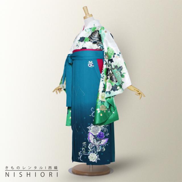 ブランド 二尺袖 着物 袴 レンタル PattiPatti 貸衣装 Sサイズ 小学生 対応可 白 緑 刺繍 ブーツ選択可