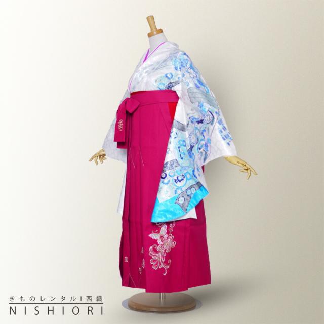 ブランド 二尺袖 着物 袴 レンタル anan 貸衣装 Sサイズ 小学生 対応可 白 青 ワイン 刺繍 ブーツ選択可