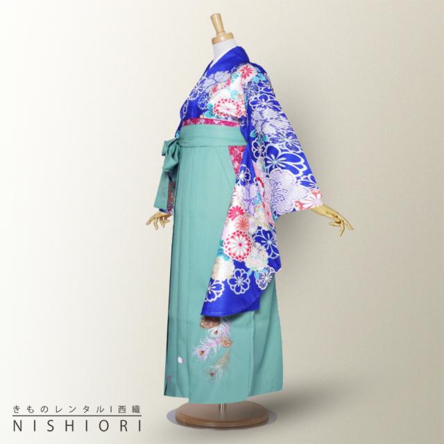 ブランド 二尺袖 着物 袴 レンタル PattiPatti 貸衣装 Mサイズ 小学生 対応可 青 グリーン 緑 刺繍 ブーツ選択可