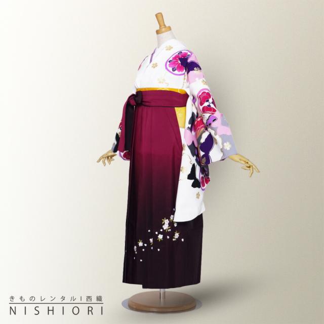 二尺袖 着物 袴 レンタル 貸衣装 Sサイズ Mサイズ Lサイズ 小学生 対応可 白 紫 蝶々 ワイン ブーツ選択可