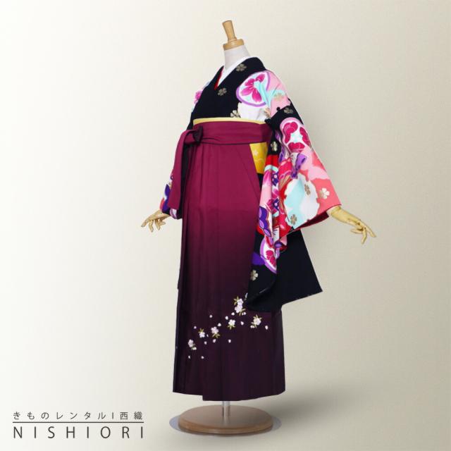 二尺袖 着物 袴 レンタル 貸衣装 Sサイズ Mサイズ Lサイズ 小学生 対応可 黒 紫 ピンク 蝶々 ワイン ブーツ選択可