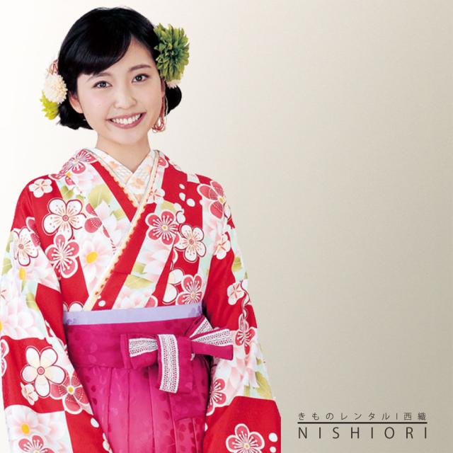 二尺袖着物 袴 H Lブランド レンタル 貸衣装 Mサイズ 小学生 対応可 赤