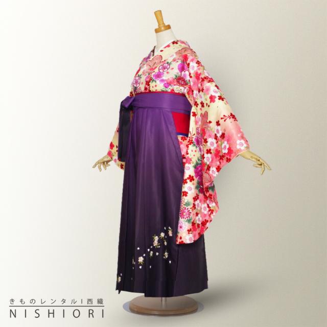 二尺袖 着物 袴 レンタル 貸衣装 Sサイズ Mサイズ Lサイズ 小学生 対応可 クリーム 生成り 桜 紫 ブーツ選択可
