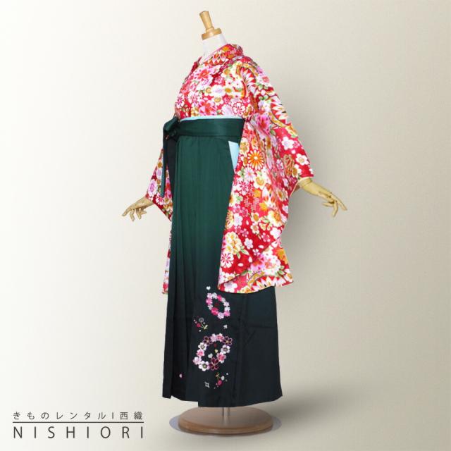 二尺袖 着物 袴 レンタル 貸衣装 Mサイズ 小学生 対応可 赤 鞠 牡丹 緑 ブーツ選択可