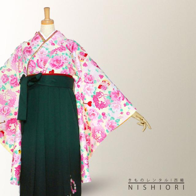 二尺袖 着物 袴 レンタル 貸衣装 洋風 Mサイズ 小学生 対応可 クリーム