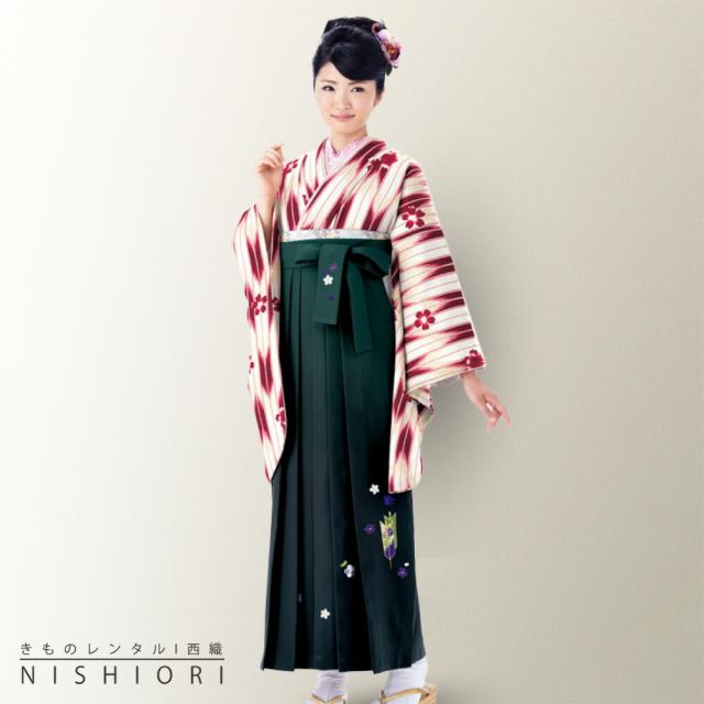 二尺袖着物 刺繍袴 レンタル 貸衣装 Mサイズ 小学生 対応可 赤 矢絣 緑 ブーツ選択可