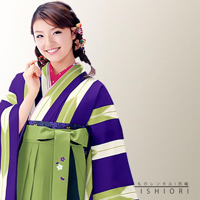 二尺袖着物 刺繍袴 レンタル 貸衣装 Mサイズ 小学生 対応可 紺 緑